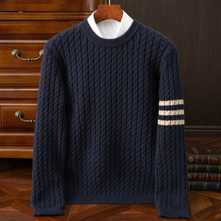 Men’s Classic Cable Knit Wool Crewneck Sweater
