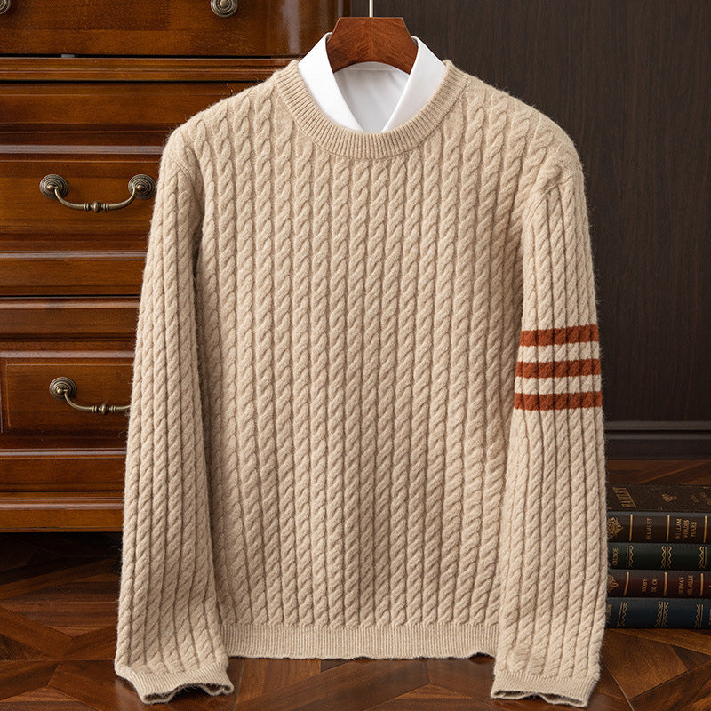 Men’s Classic Cable Knit Wool Crewneck Sweater