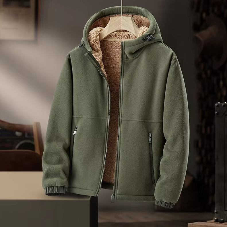 Men's Fleece Sherpa Warm Windproof Winter Hooded Jacket