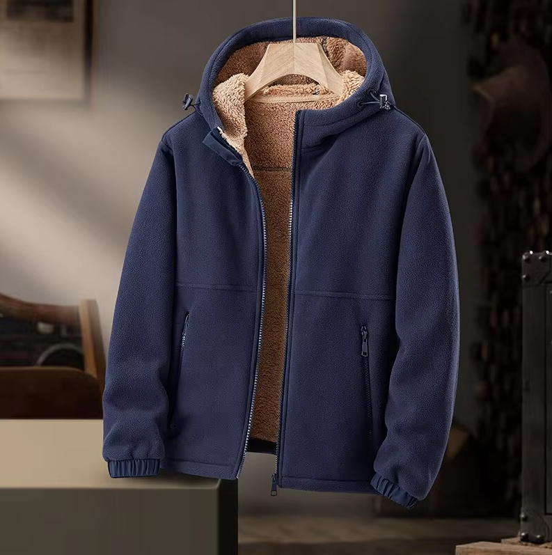 Men's Fleece Sherpa Warm Windproof Winter Hooded Jacket