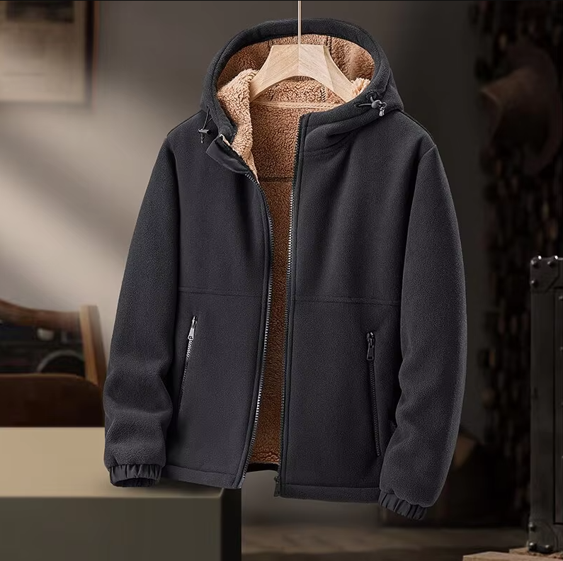 Men's Fleece Sherpa Warm Windproof Winter Hooded Jacket