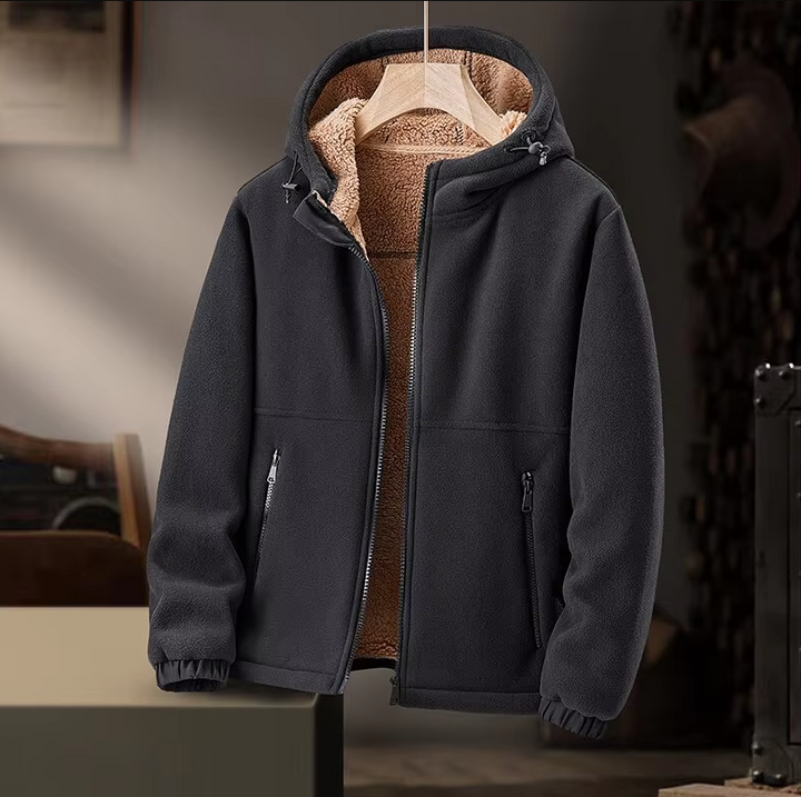 Men's Fleece Sherpa Warm Windproof Winter Hooded Jacket