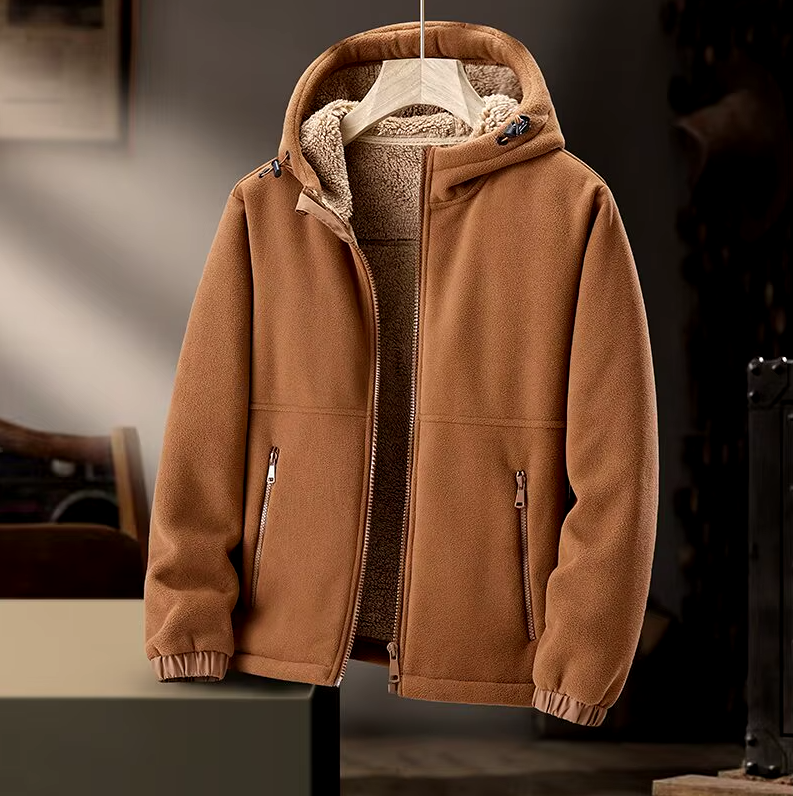 Men's Fleece Sherpa Warm Windproof Winter Hooded Jacket