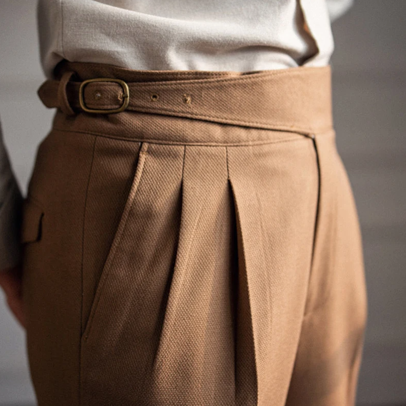 Men's High-Waisted Pleated Gurkha Dress Pants