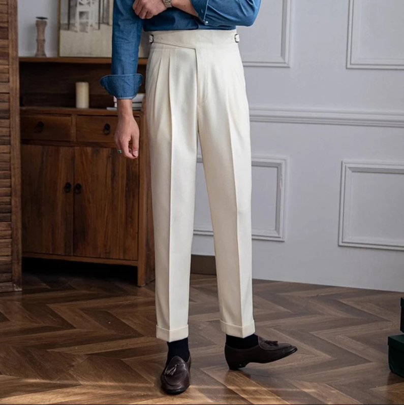 Men's High-Waisted Pleated Gurkha Dress Pants