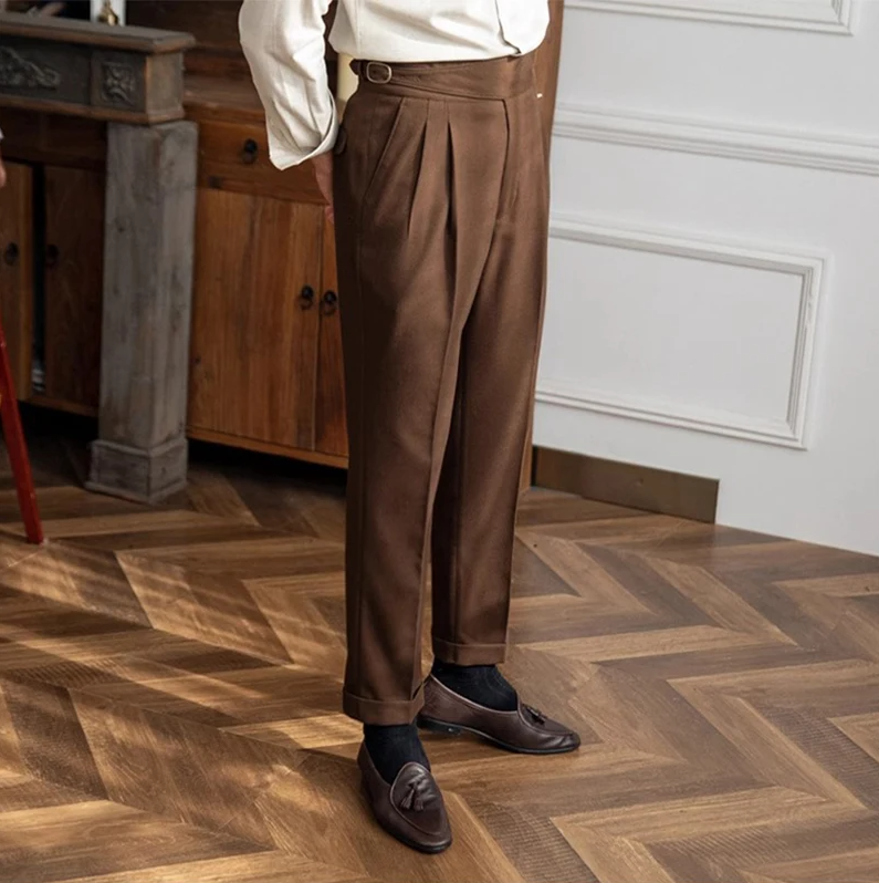 Men's High-Waisted Pleated Gurkha Dress Pants