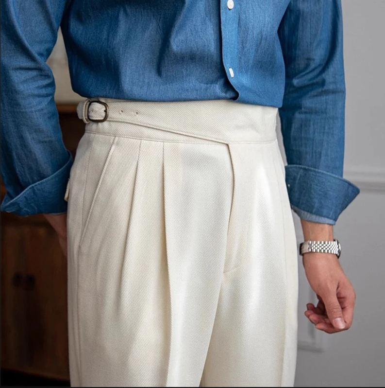 Men's High-Waisted Pleated Gurkha Dress Pants