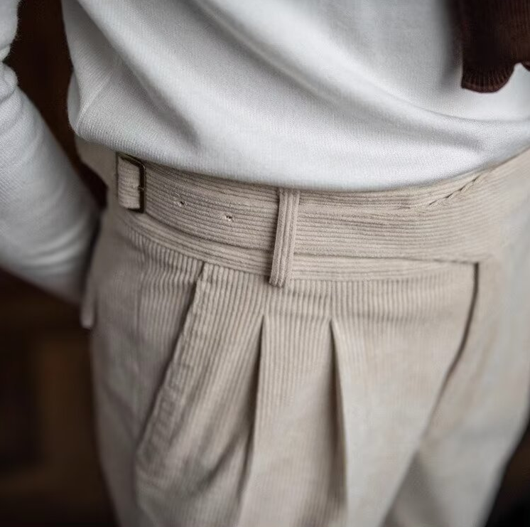 Men's Kingsley Corduroy Pleated High-Waisted Gurkha Pants