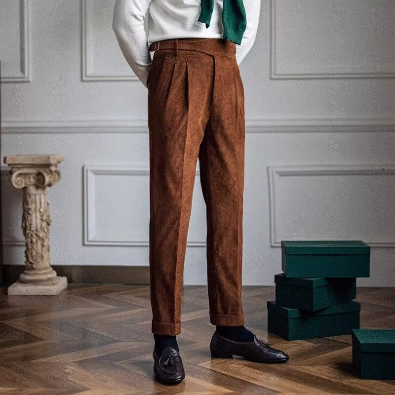 Men's Kingsley Corduroy Pleated High-Waisted Gurkha Pants