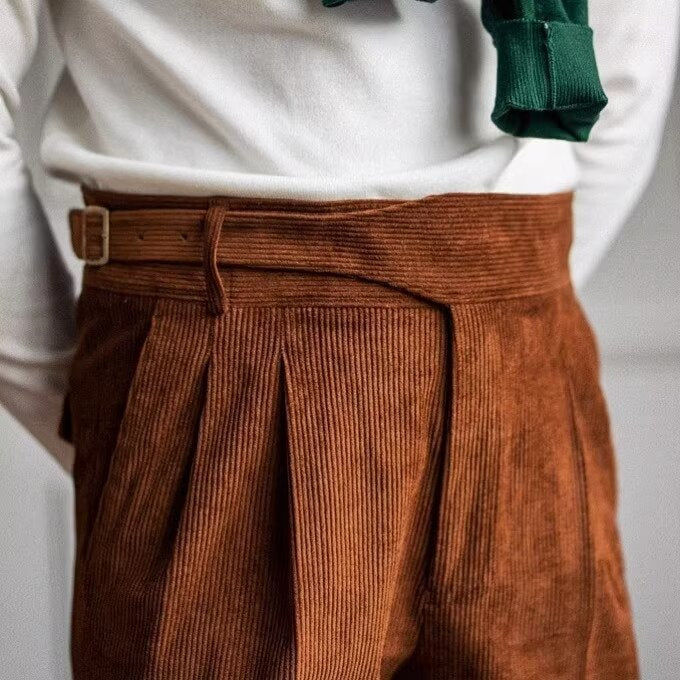 Men's Kingsley Corduroy Pleated High-Waisted Gurkha Pants
