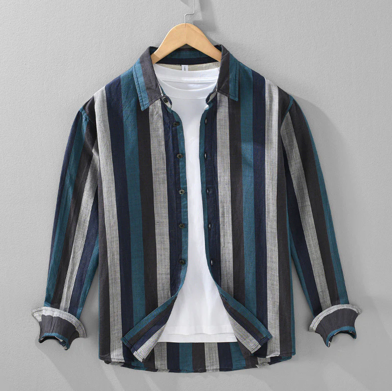 Men's Striped Long Sleeve Regular Fit Button-Up Shirt