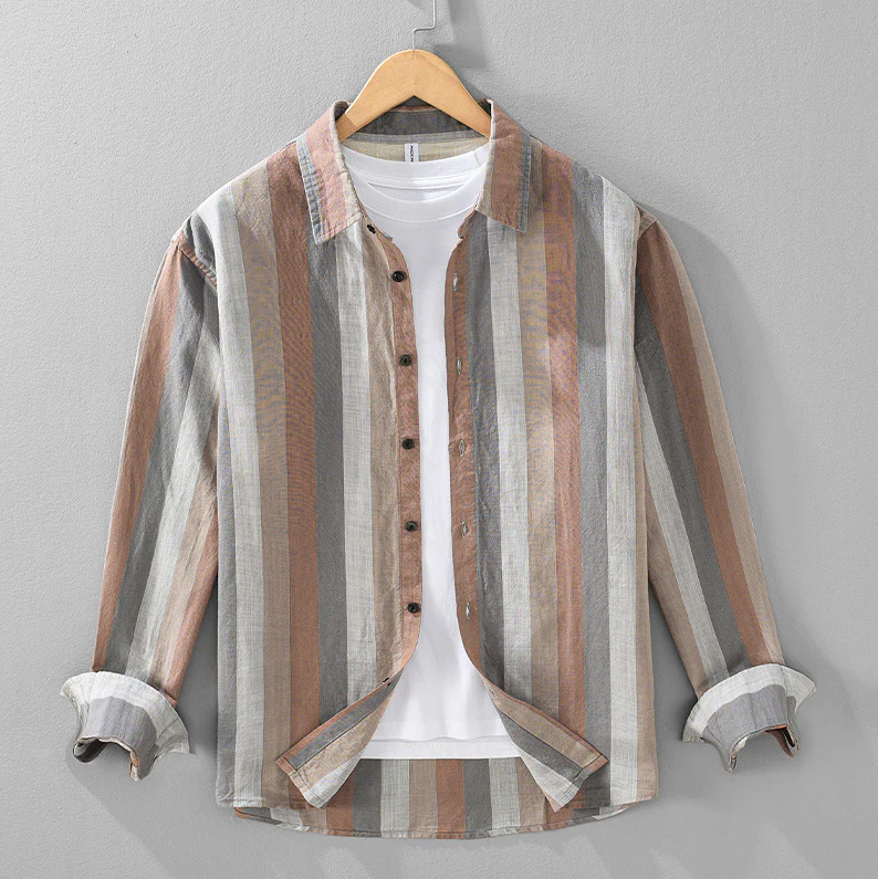 Men's Striped Long Sleeve Regular Fit Button-Up Shirt