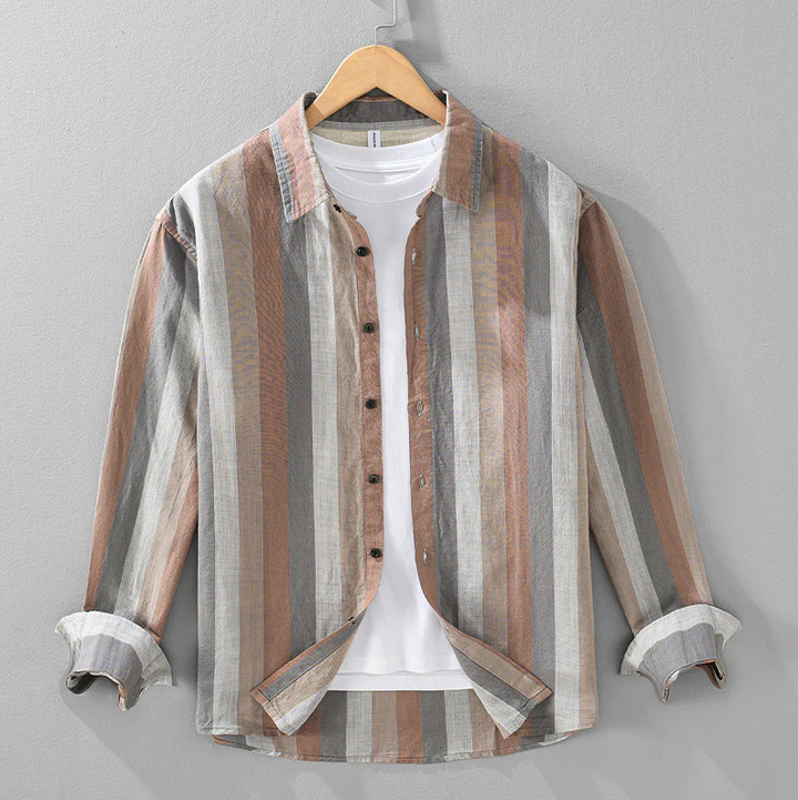 Men's Striped Long Sleeve Regular Fit Button-Up Shirt
