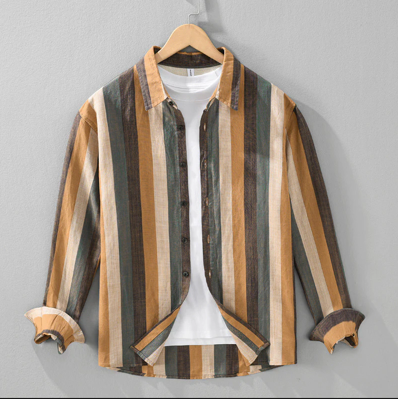 Men's Striped Long Sleeve Regular Fit Button-Up Shirt