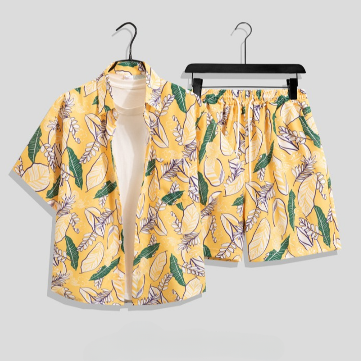 Men's Tropical Two-Piece Leaf Beach Vacation Set