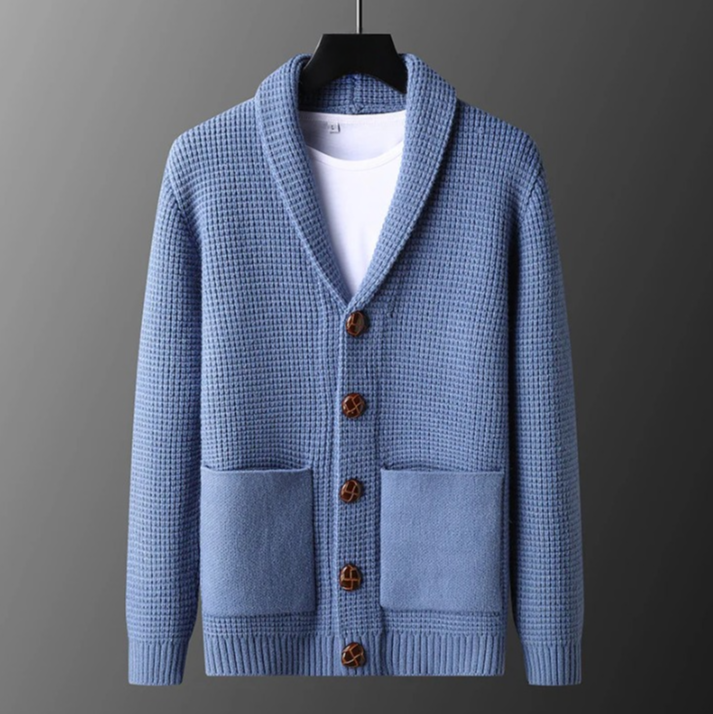 Men’s Waffle Knit Shawl Collar Button Up Sweater