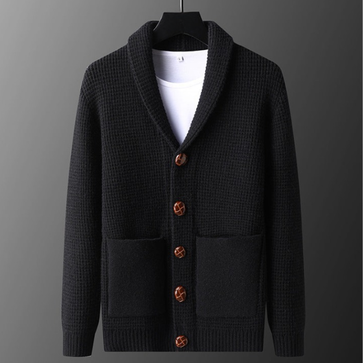 Men’s Waffle Knit Shawl Collar Button Up Sweater