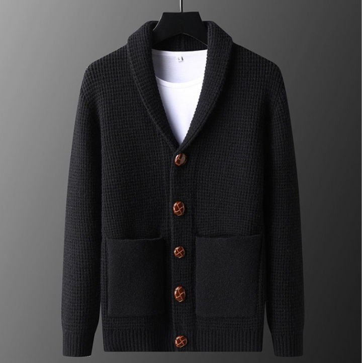 Men’s Waffle Knit Shawl Collar Button Up Sweater