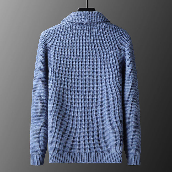 Men’s Waffle Knit Shawl Collar Button Up Sweater