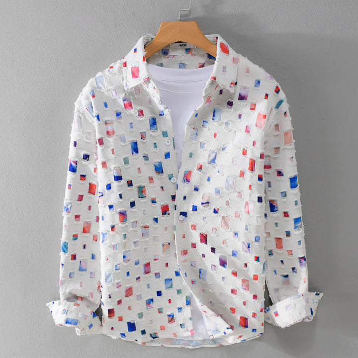 Men's Wesley Mosiac Artistic Cotton Long Sleeve Shirt