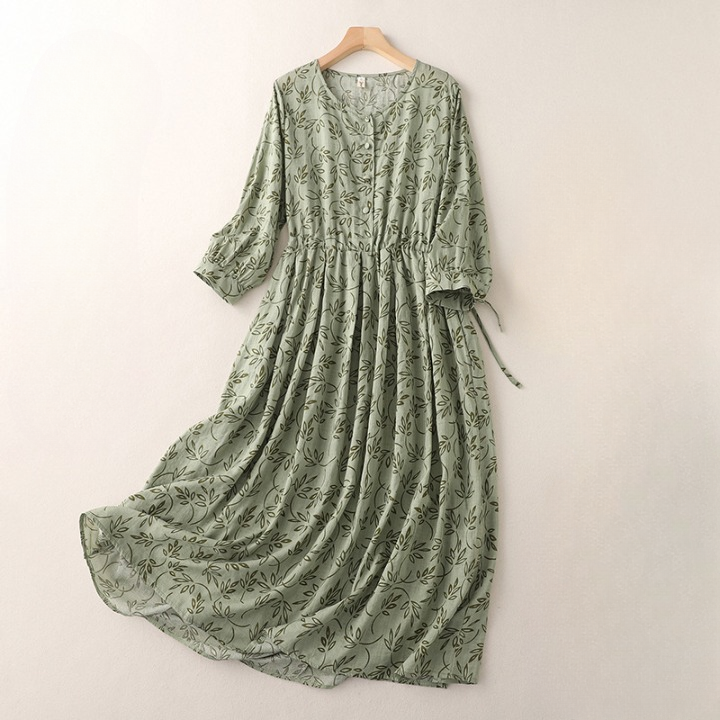 Women's Floral Cotton Linen Maxi Casual Dress