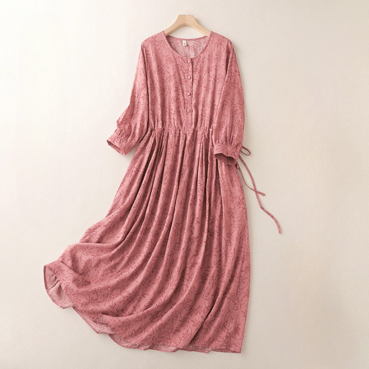 Women's Floral Cotton Linen Maxi Casual Dress