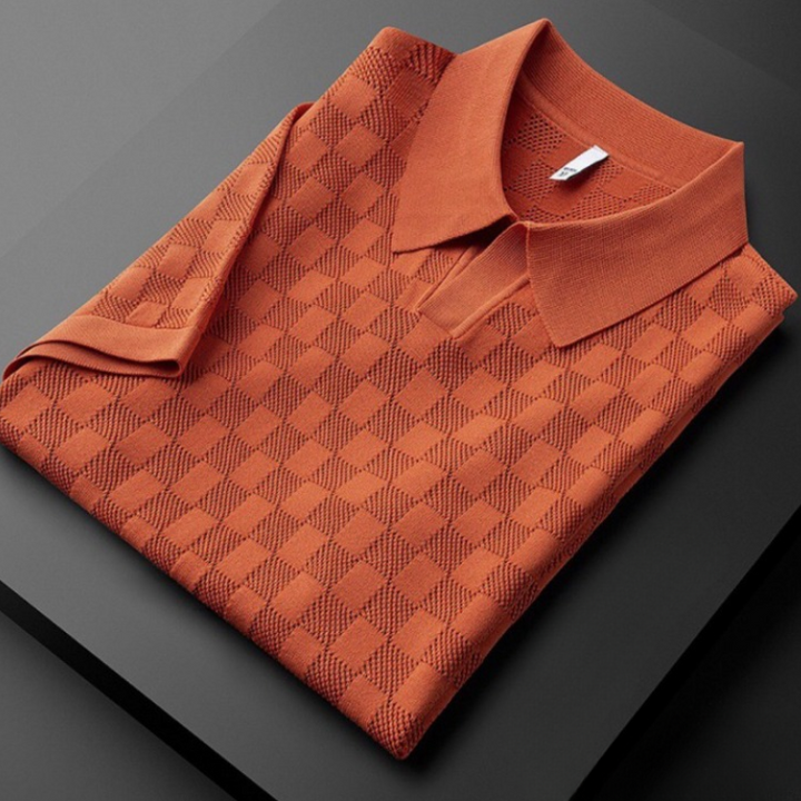 Men’s Textured Check Polo Shirt | Casual Short Sleeve Knit