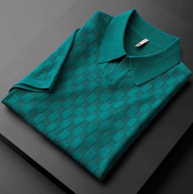 Men’s Textured Check Polo Shirt | Casual Short Sleeve Knit