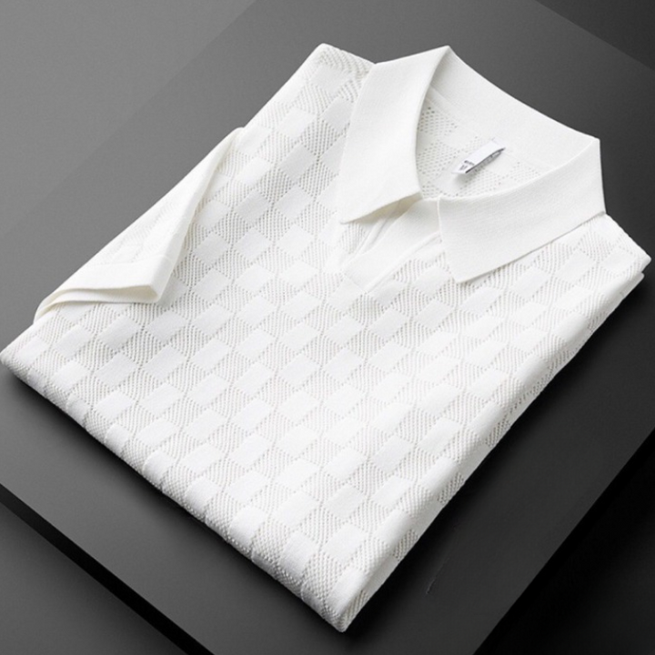 Men’s Textured Check Polo Shirt | Casual Short Sleeve Knit