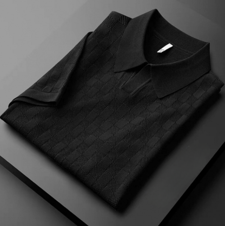 Men’s Textured Check Polo Shirt | Casual Short Sleeve Knit