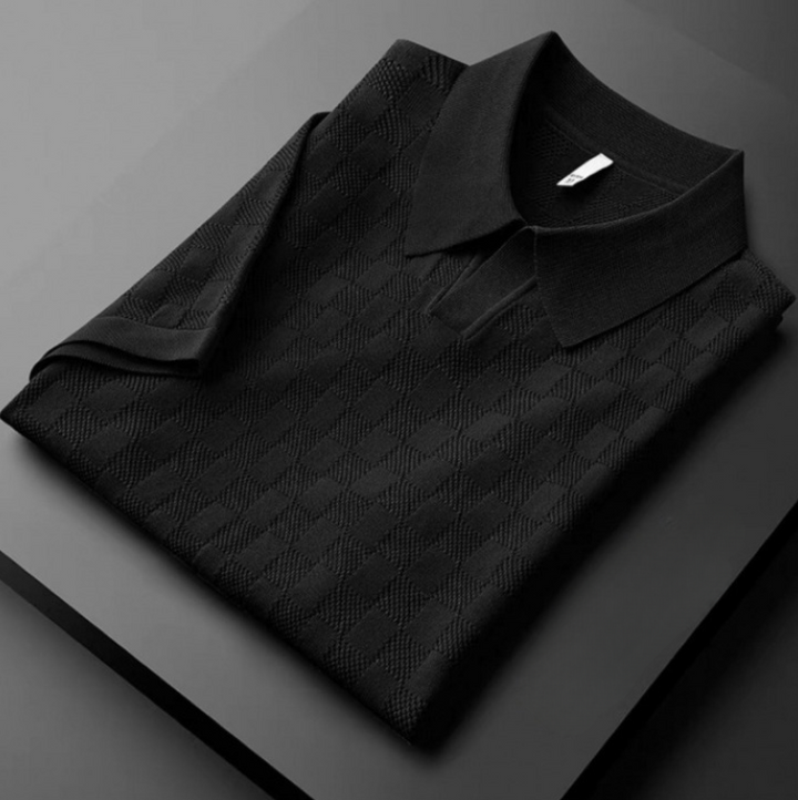 Men’s Textured Check Polo Shirt | Casual Short Sleeve Knit