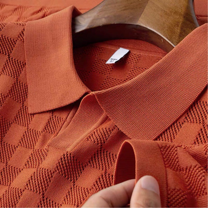 Men’s Textured Check Polo Shirt | Casual Short Sleeve Knit