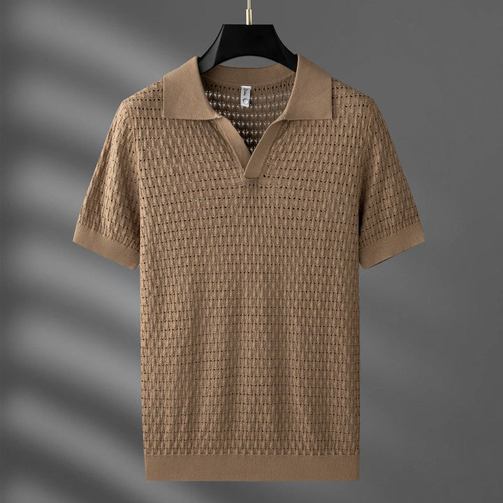 Men’s Open-Knit Polo Shirt - Breathable Short Sleeve Top