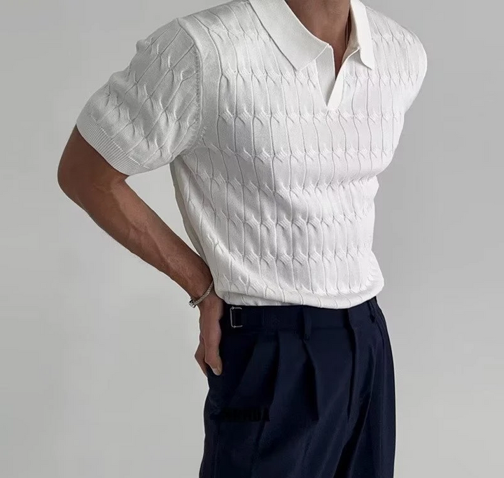Men’s Textured Knit Polo Shirt - Fitted Short Sleeve Polo