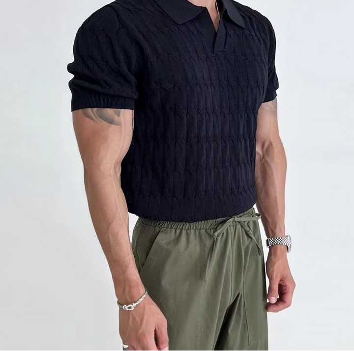 Men’s Textured Knit Polo Shirt - Fitted Short Sleeve Polo