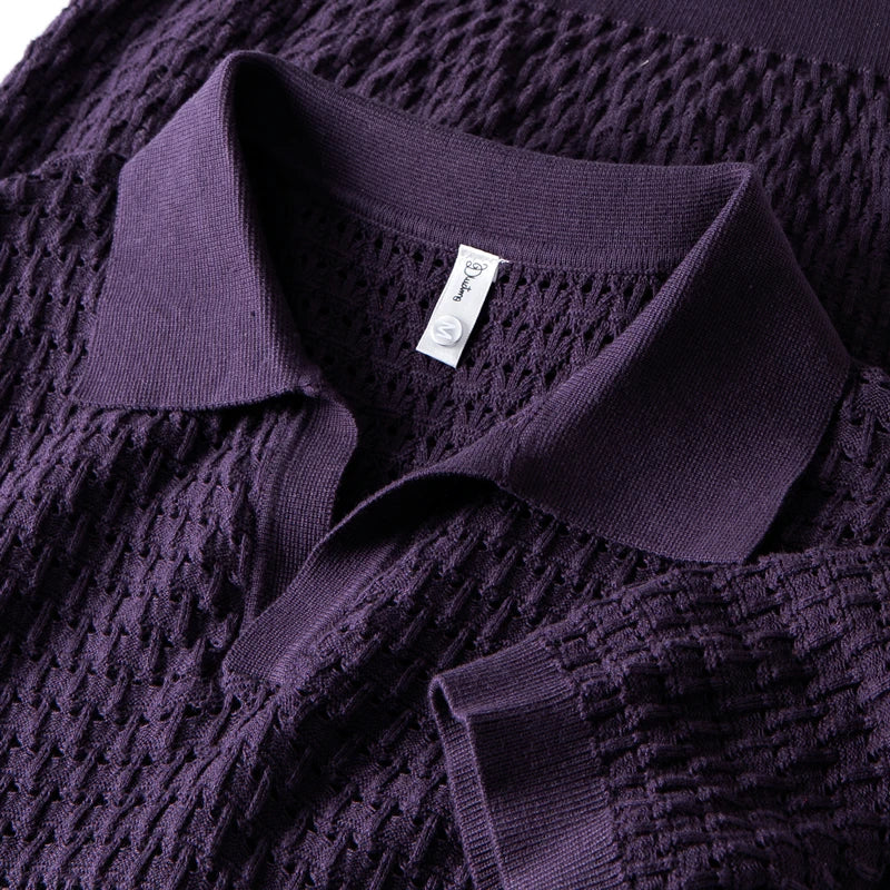 Men’s Open-Knit Polo Shirt - Breathable Short Sleeve Top