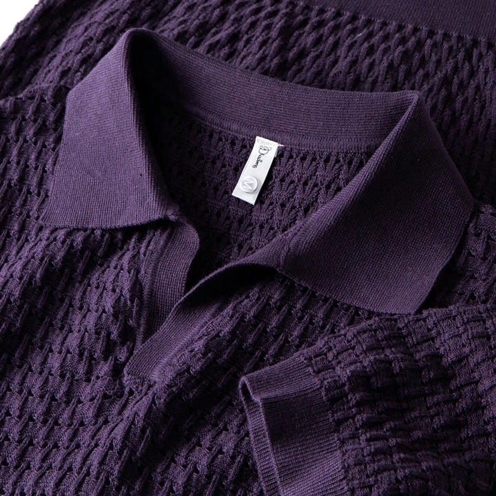 Men’s Open-Knit Polo Shirt - Breathable Short Sleeve Top