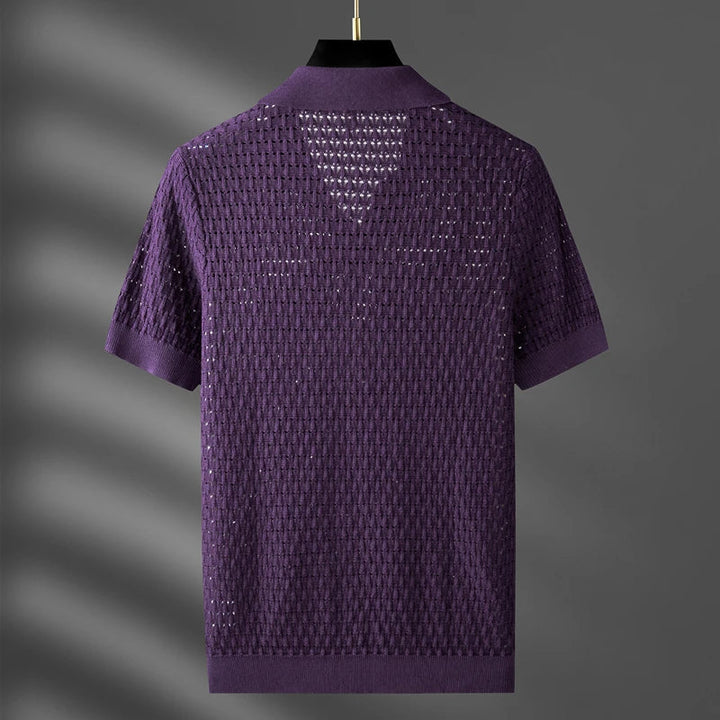Men’s Open-Knit Polo Shirt - Breathable Short Sleeve Top