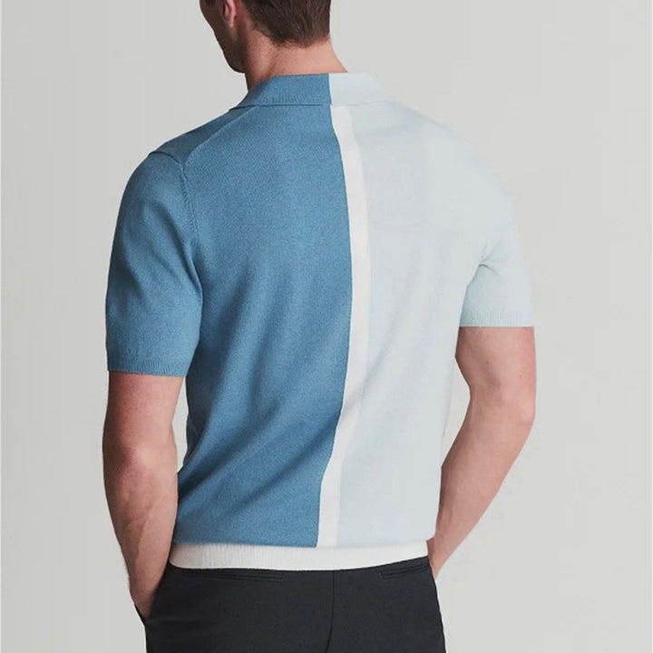 Men’s Two-Tone Split Polo Shirt - Contrast Short Sleeve Knit