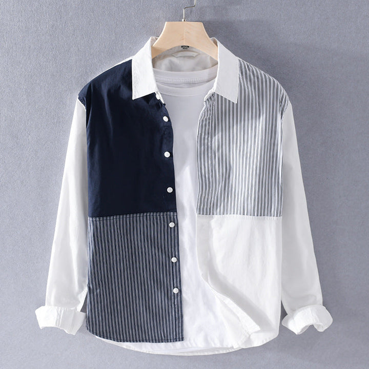 Men's Patchwork Cotton Button-Up Shirt