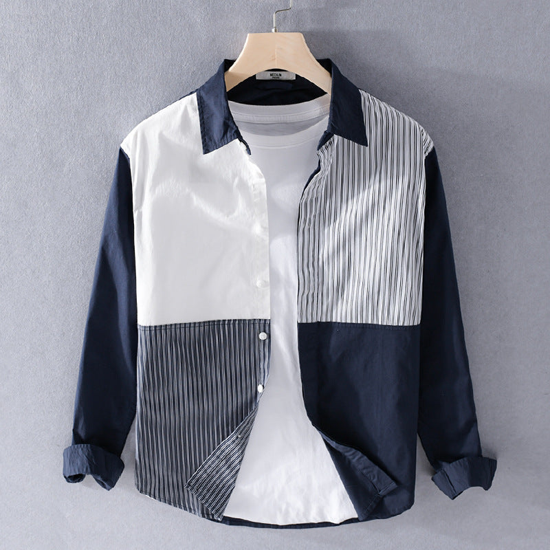 Men's Patchwork Cotton Button-Up Shirt
