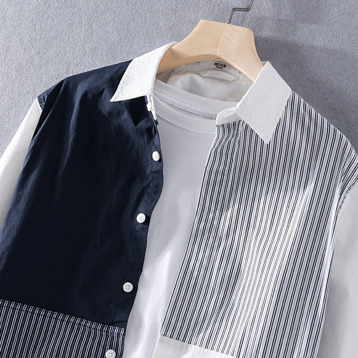 Men's Patchwork Cotton Button-Up Shirt