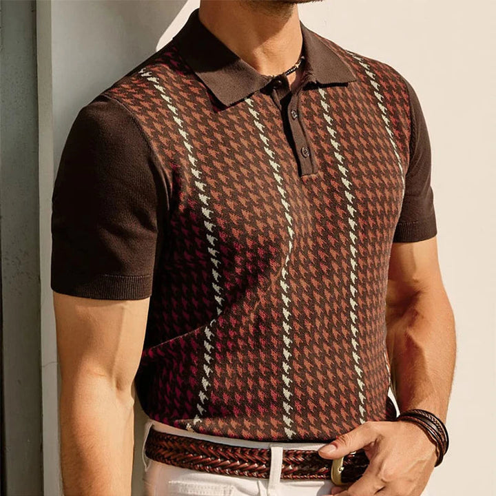 Men’s Retro Houndstooth Knit Short Sleeve Polo