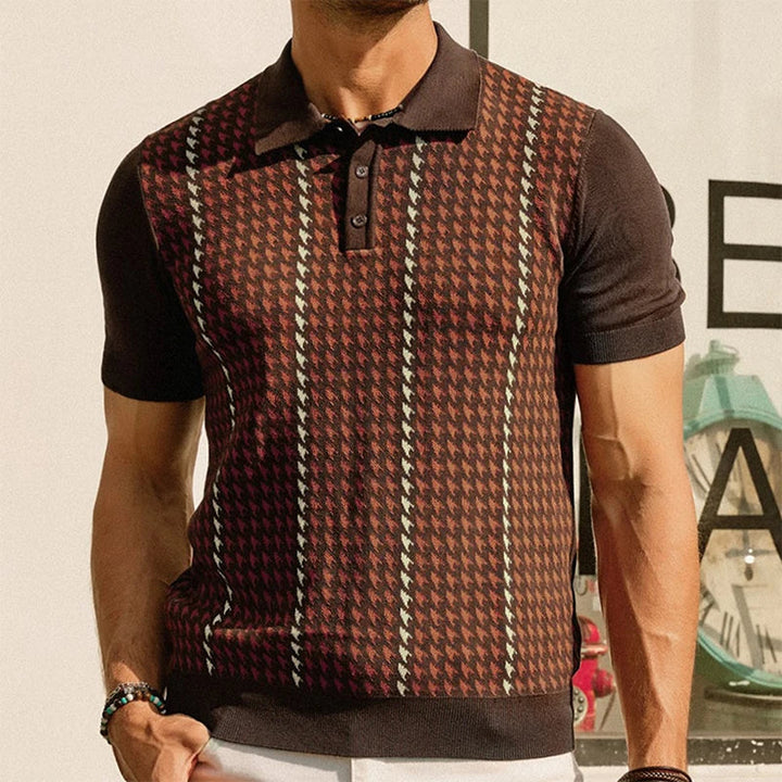 Men’s Retro Houndstooth Knit Short Sleeve Polo