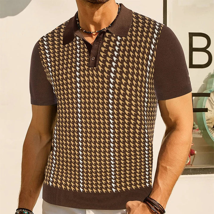 Men’s Retro Houndstooth Knit Short Sleeve Polo