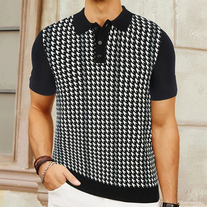 Men’s Retro Houndstooth Knit Short Sleeve Polo