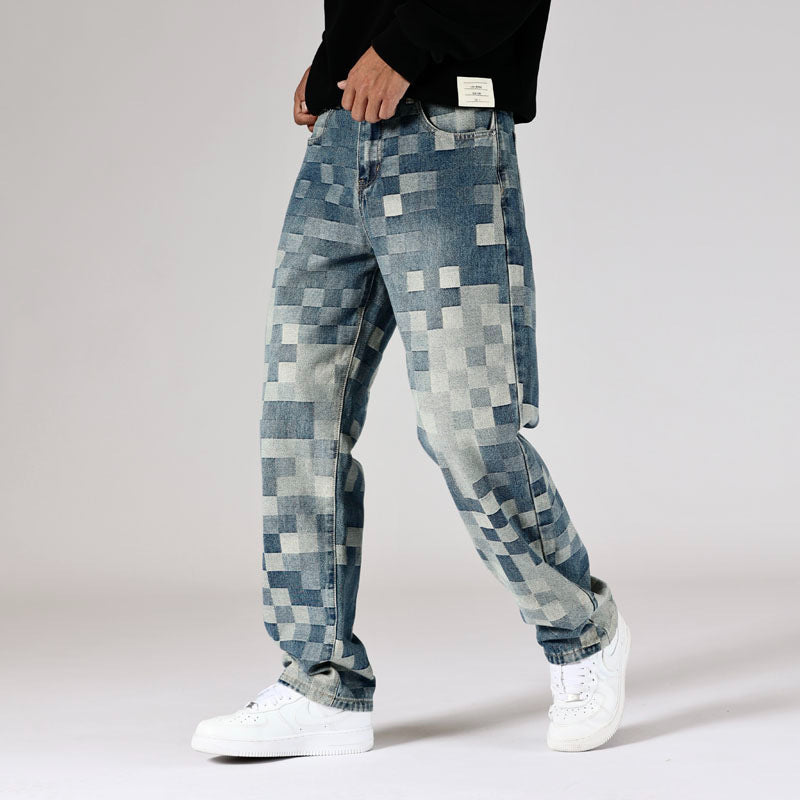 Men’s Pixel Pattern Loose Fit Denim Jeans