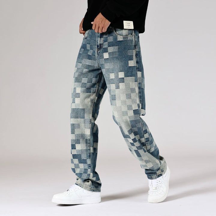Men’s Pixel Pattern Loose Fit Denim Jeans