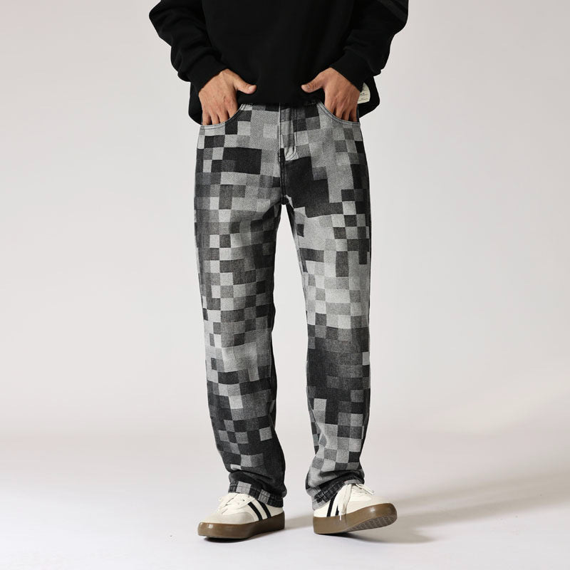 Men’s Pixel Pattern Loose Fit Denim Jeans