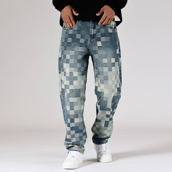 Men’s Pixel Pattern Loose Fit Denim Jeans